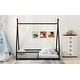 preview thumbnail 5 of 11, Black Twin Size Metal House Platform Bed with Triangle Structure and Guardrail for Kids, Boys and Girls
