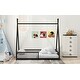 preview thumbnail 17 of 22, Metal Twin Size House Platform Bed with Triangle Structure, Contemporary Style Kids Bed Frame with Guardrail for Bedroom, White