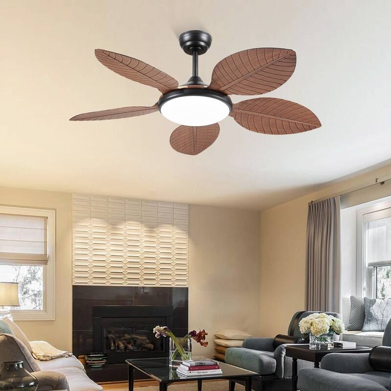 48" Downrod Ceiling Fan with Light,Palm Leaf Blades,Tropical Ceiling Fan for Living Room,Bedroom,Patio - 48 Inches