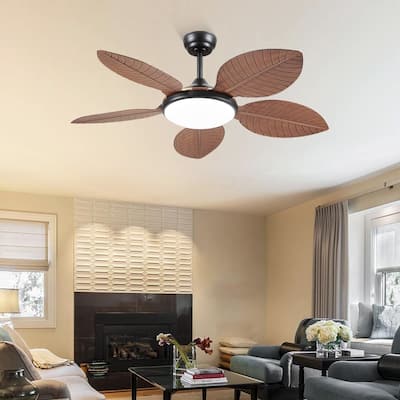 48" Downrod Ceiling Fan with Light,Palm Leaf Blades,Tropical Ceiling Fan for Living Room,Bedroom,Patio - 48 Inches