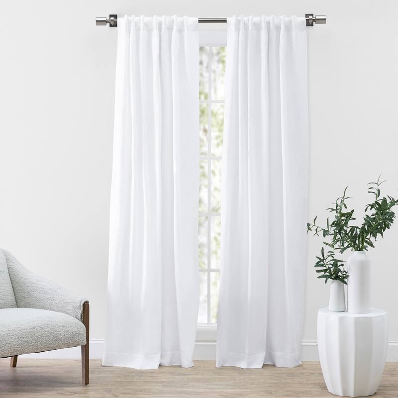 Serene Premium Cotton-Linen Blend Rod Pocket W Back Tabs Single Curtain Panel - 48"W  x 96"L - White