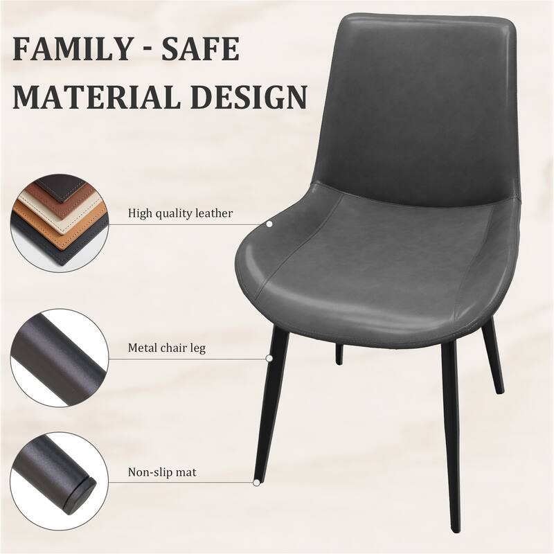 Set of 4 Modern Upholstered Grey PU Leather Dining Chairs