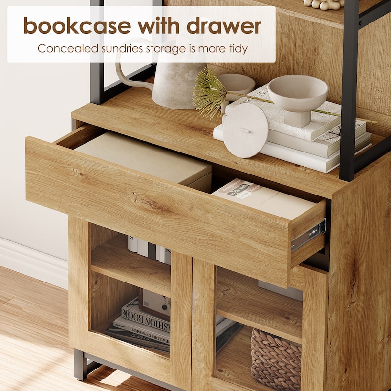 Modern 72" Tall Buffet Sideboard with Drawers and Open Shelves, Storage Cabinet for Dining Room or Kitchen