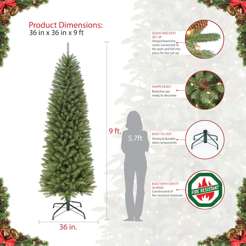 Puleo International 9' Pencil Fraser Fir Artificial Christmas Tree with Stand, Green