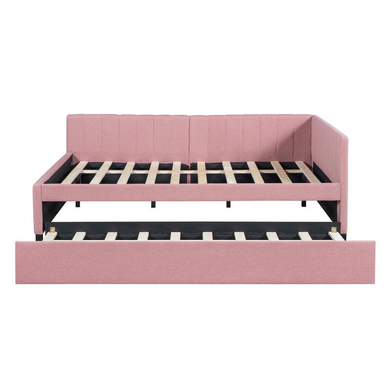Full Size Upholstered Daybed with Trundle Sofa Bed Frame No Box Spring Needed, Linen Fabric