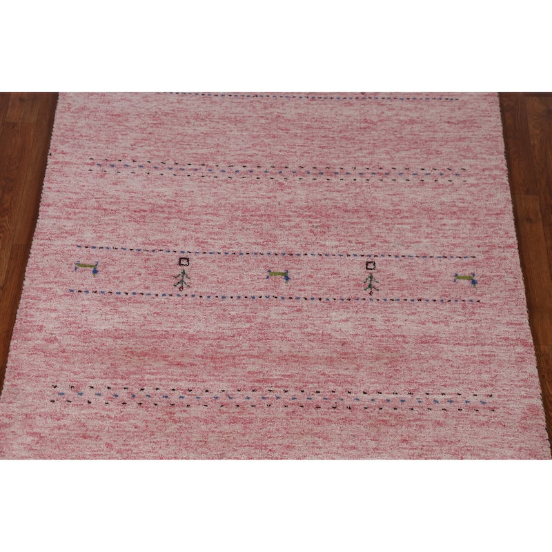 Animals Pink Gabbeh Indian Rug Handmade Wool Carpet - 4'0" x 5'8"