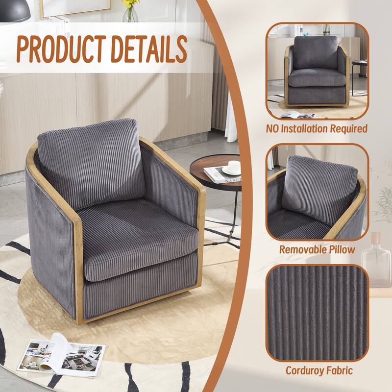 Corduroy Barrel Chair, Comfortable Living Room Accent Sofa Chair, 360 Degree Swivel Side Club Chair Leisure Arm Chair