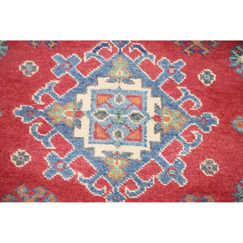 Hand Knotted Oriental 100% Wool Carpet Traditional Geometric Red Kazak Area Rug - 6' 5'' X 2' 9''