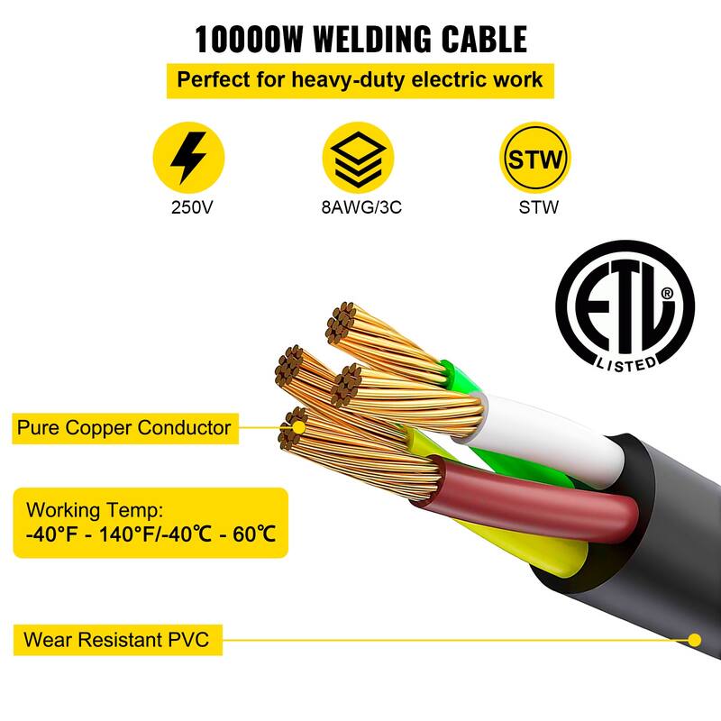 Welder Extension Cord 40Amp 25ft 250V, Welding Power Cord with NEMA 6-50 Plug 8 Gauge 3 Prong