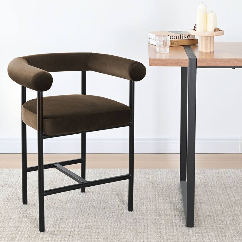 Modern 24" Upholstered Velvet Solid Back Counter Stool with Arms