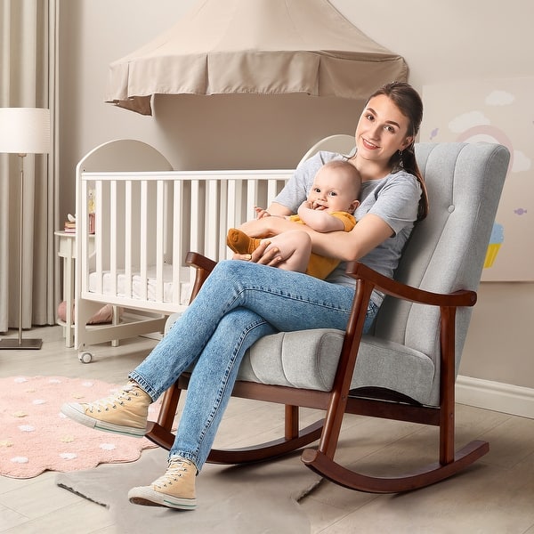 slide 2 of 41, AVAWING Upholstered Rocking Chair Modern High Back Armchair