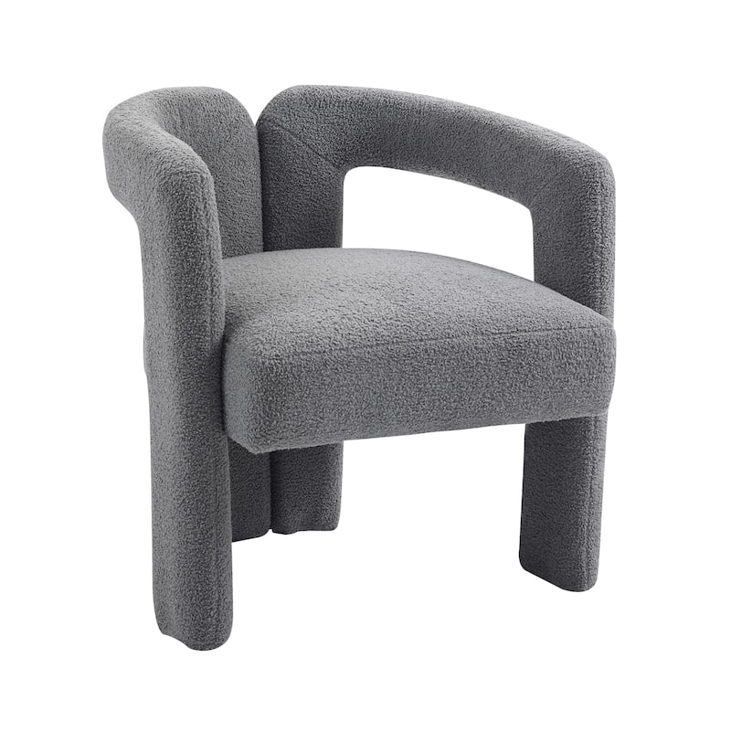 Grey Teddy Modern Design Dining Chair, Open-Back Accent Chairs, Barrel Chair Upholstered Armchair for Dining Room Living Room