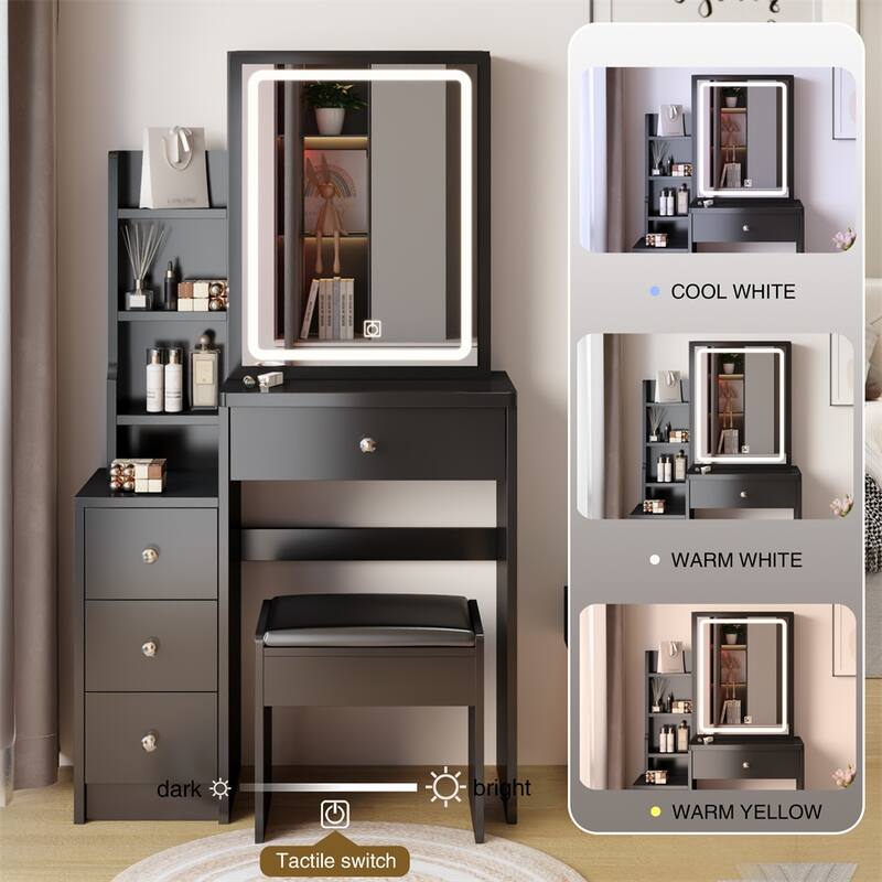 Small Size Left Bedside Cabinet Vanity Table + Cushioned Stool