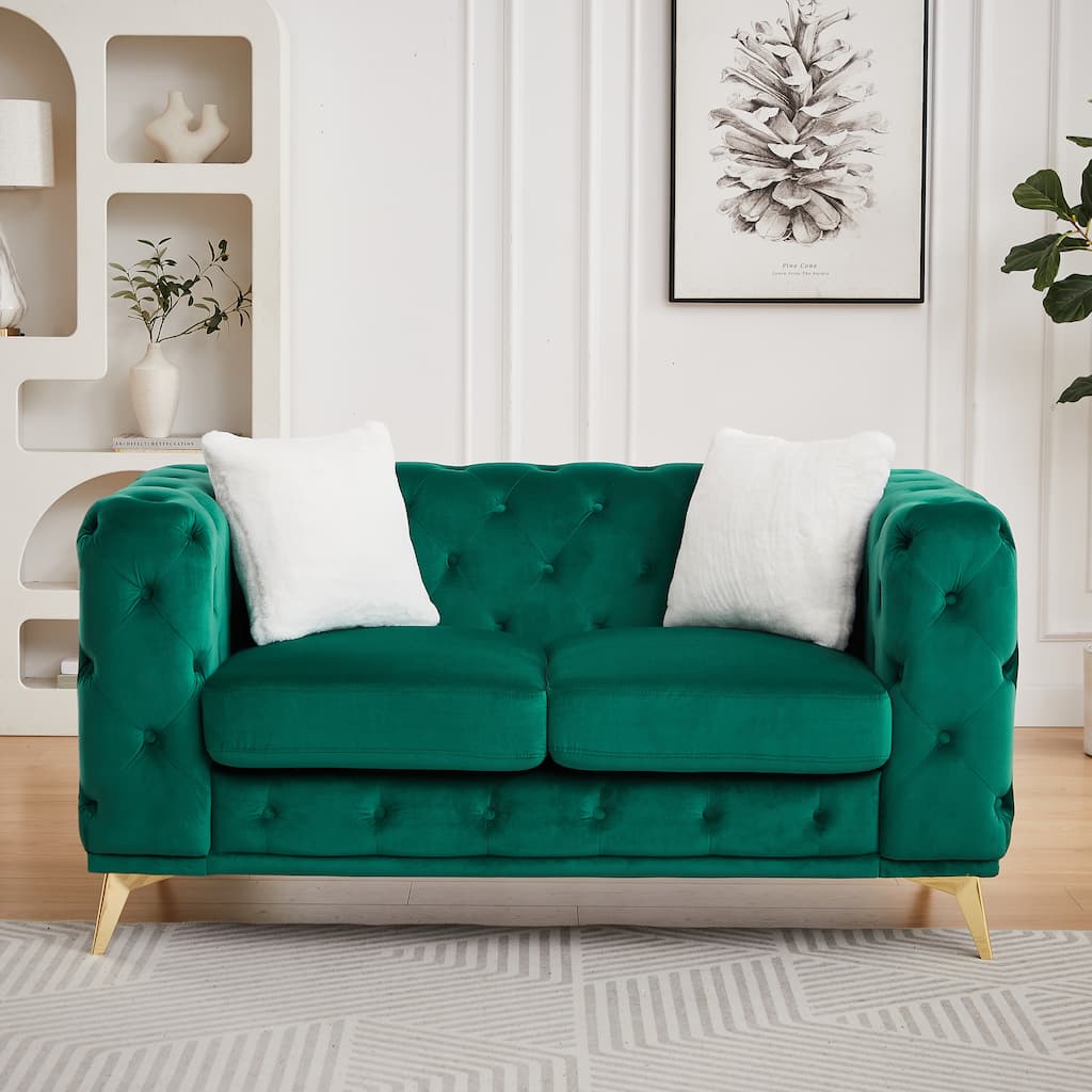 GDFStudio - 61.25" 2-Seat Chesterfield Loveseat Sofa with Tufted Detailing & Metal Legs