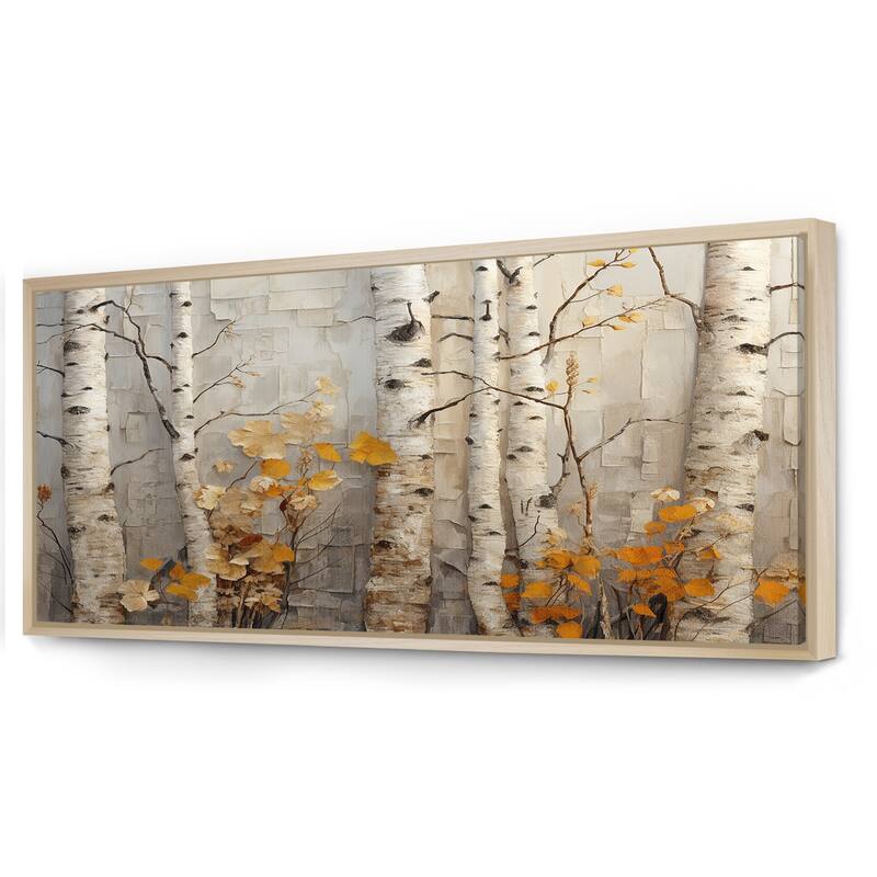 Designart "Autumn Birch Tree Elegance" Tree Orange Wall Decor - Country Living Room Framed Canvas Art