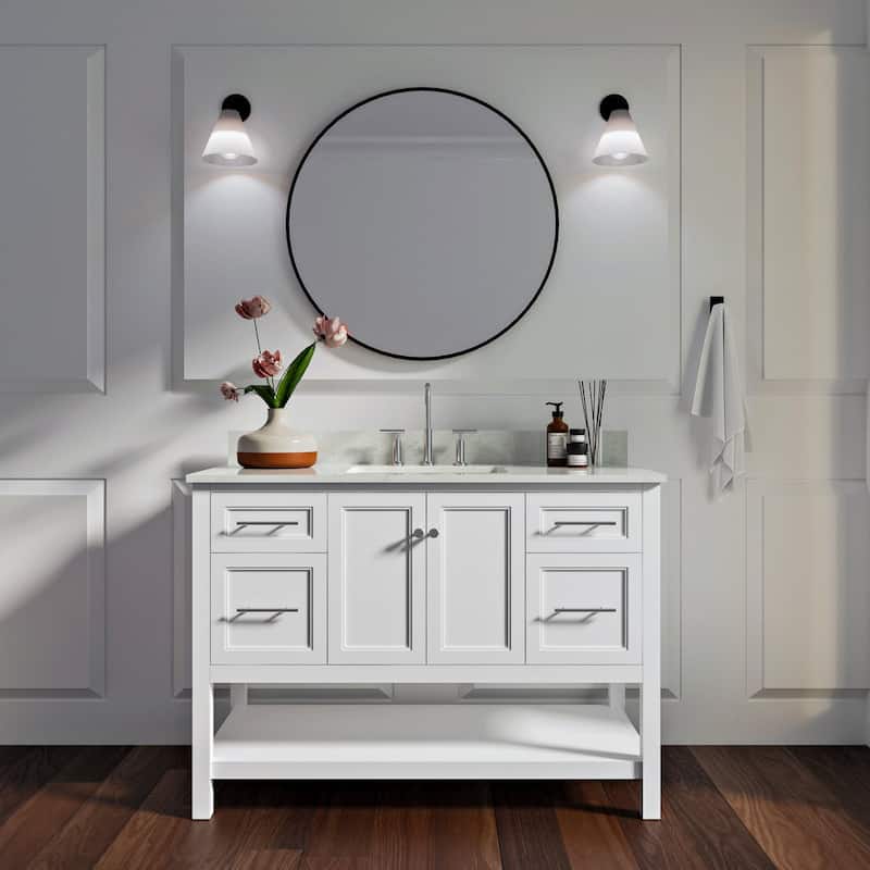 222 Fifth Gramercy White 48-Inch Bathroom Vanity, White, Engineered Stone Top - 48"