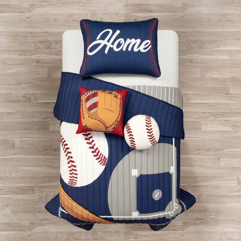 Lush Decor Baseball Game Reversible Oversized Kids Quilt - Navy/Gray  - Twin