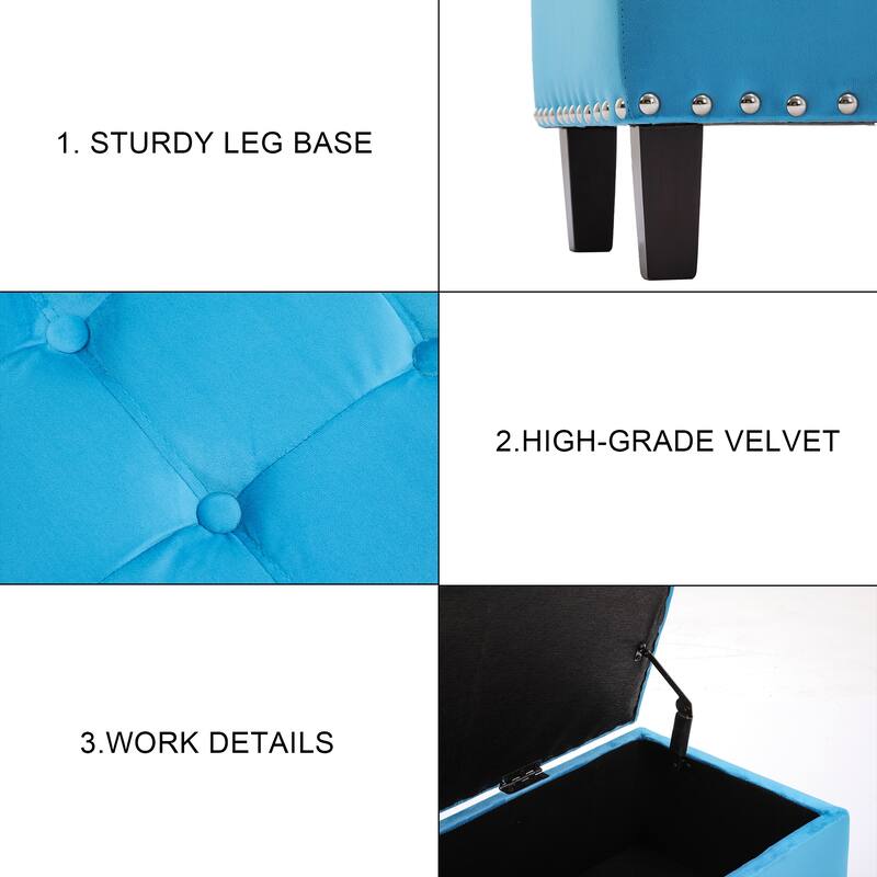 Modern Velvet Button Tufted Rectangle Storage Ottoman
