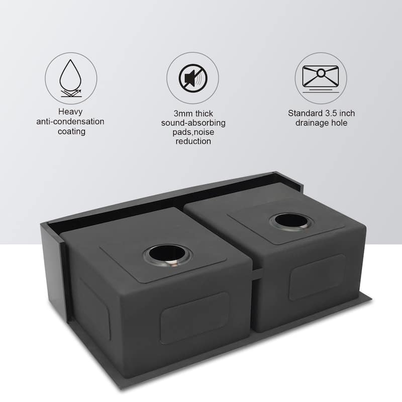 36 inch Double Bowl Kitchen Sink in Matte Black