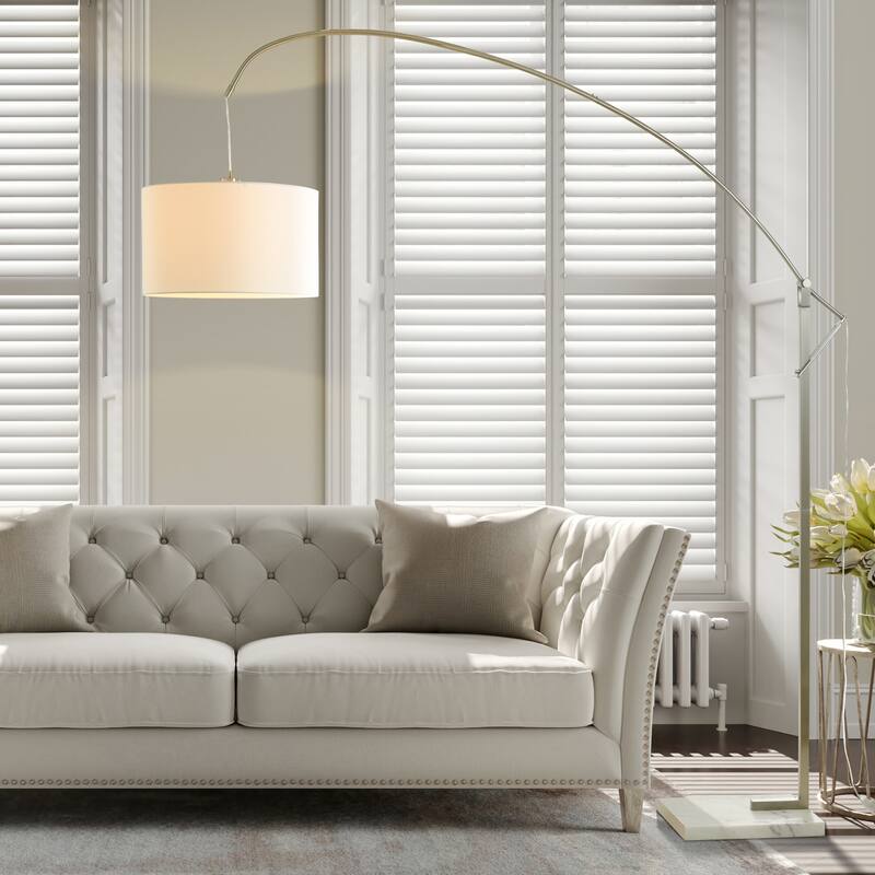 StyleCraft Ellison Arc Floor Lamp - Brushed Steel - White Shade