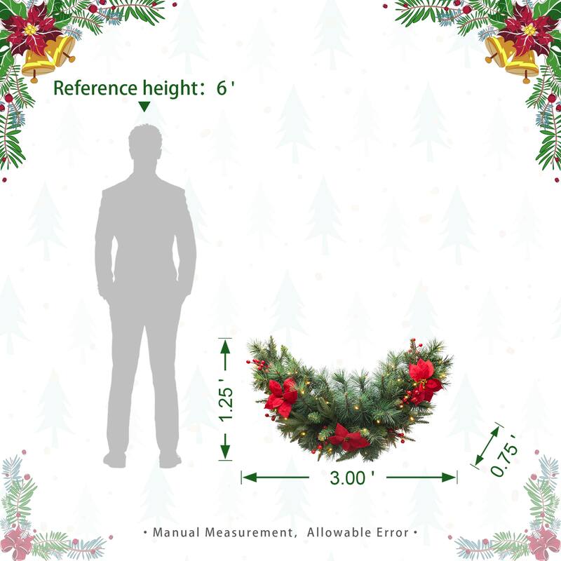 Glitzhome 3FT Pre-Lit Artificial Christmas Swag With 50 Warm White Lights and Timer