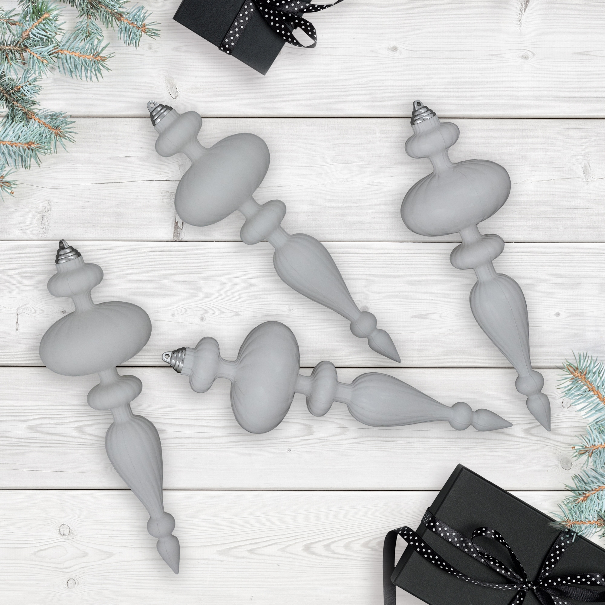 Commercial Size Shatterproof Finial Ornaments 14" White Set of 4