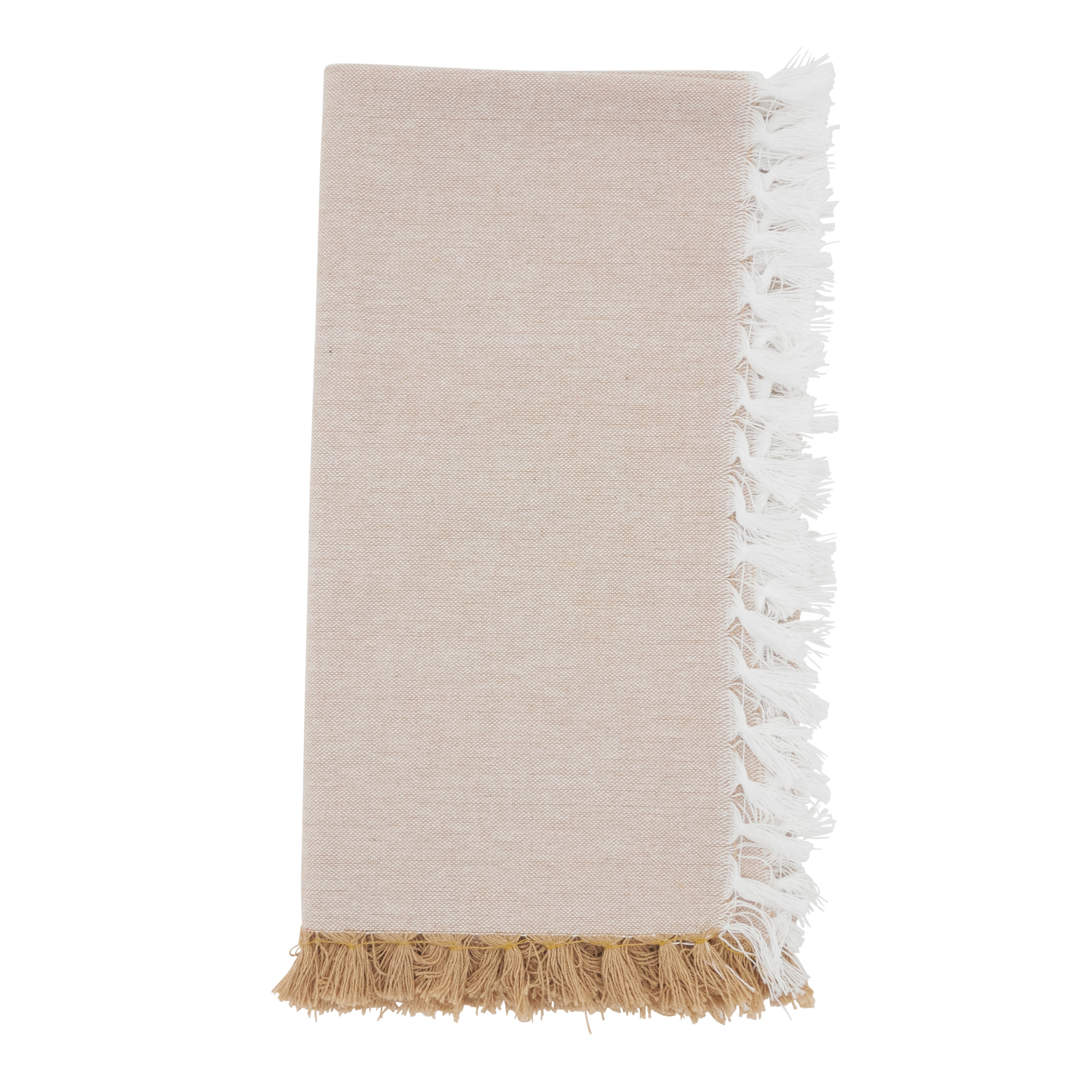 Decorative Cotton Napkins (Set of 4) - Fringe Edge Detail for Dining and Entertaining, 20"x20"
