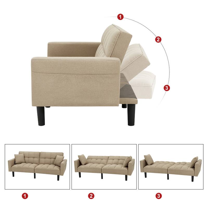 AVAWING 74" Modern Tufted Convertible Futon Sofa Bed with 2 Pillows