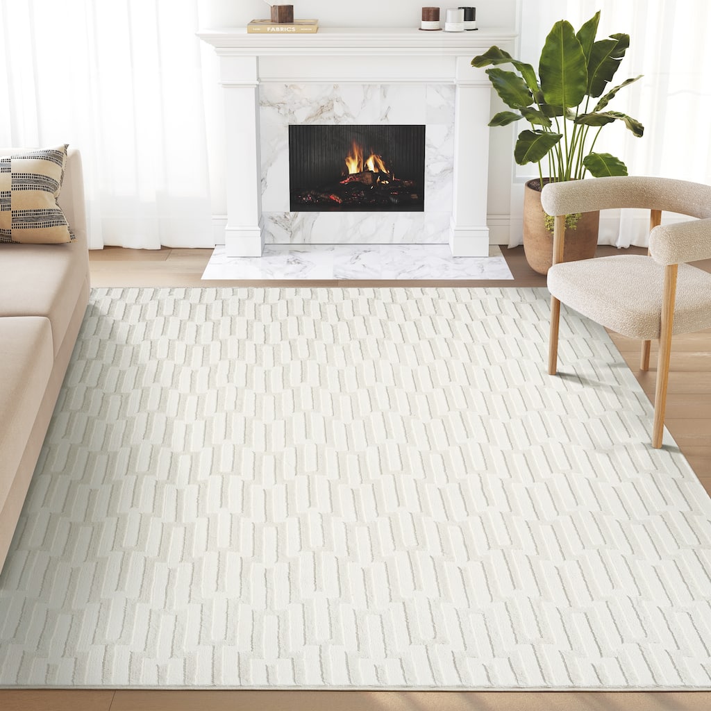 Abani Neutral NTL120A Cream Seamless Geometric Pattern Area Rug