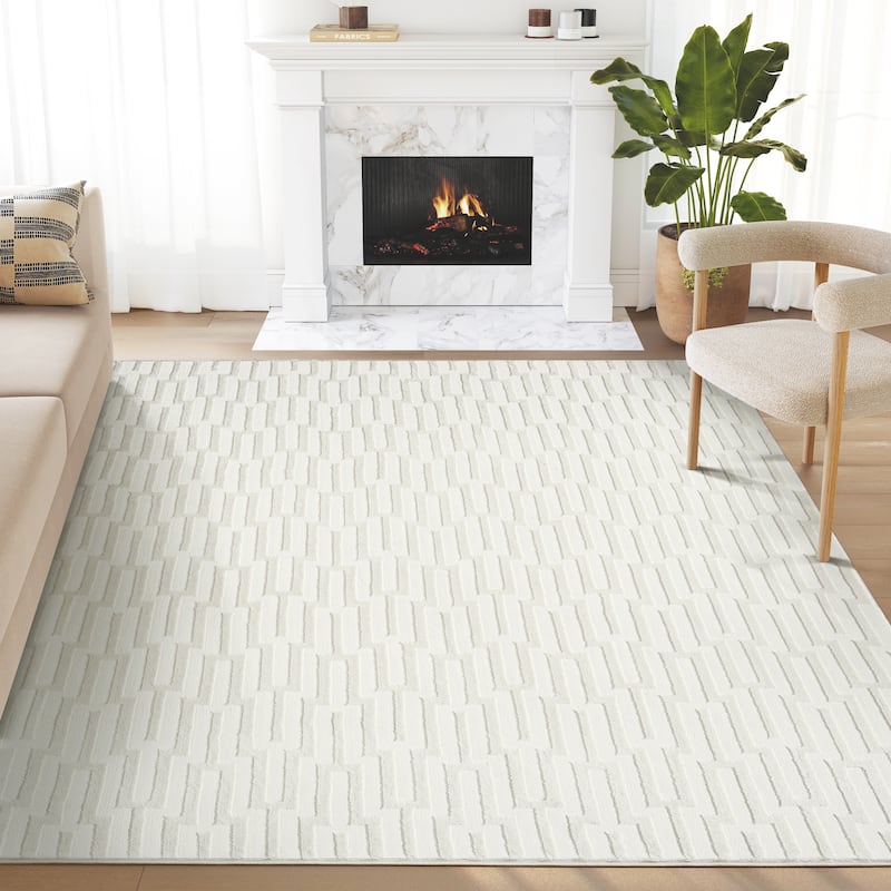 Abani Neutral NTL120A Cream Seamless Geometric Pattern Area Rug - 2' x 3'