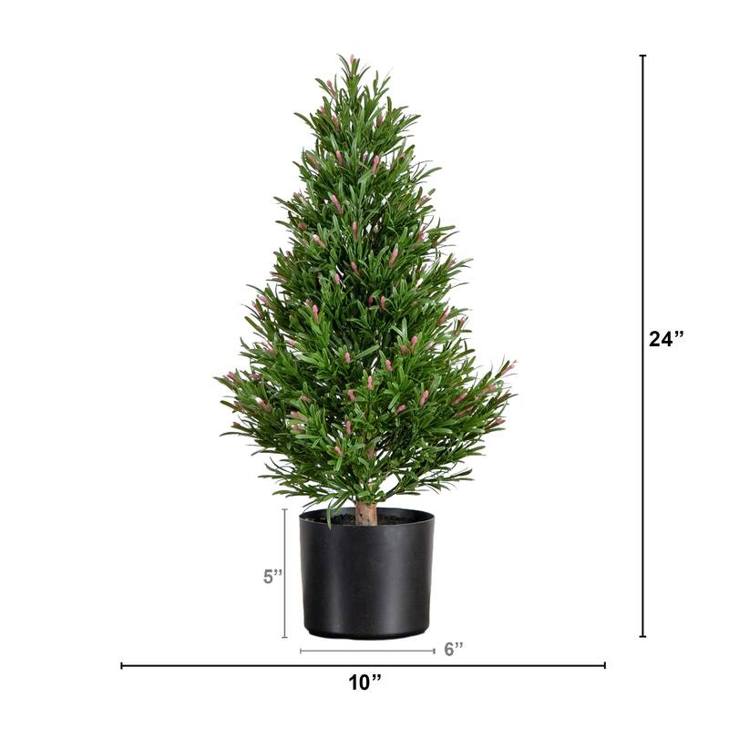 Potted Rosemary Cone Artificial Topiary Tree - 2' - Green and Pink