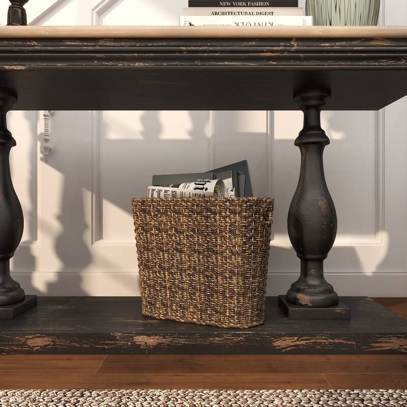 Brown Seagrass Handmade Woven Single Slot Magazine Holder with Light Brown Accents