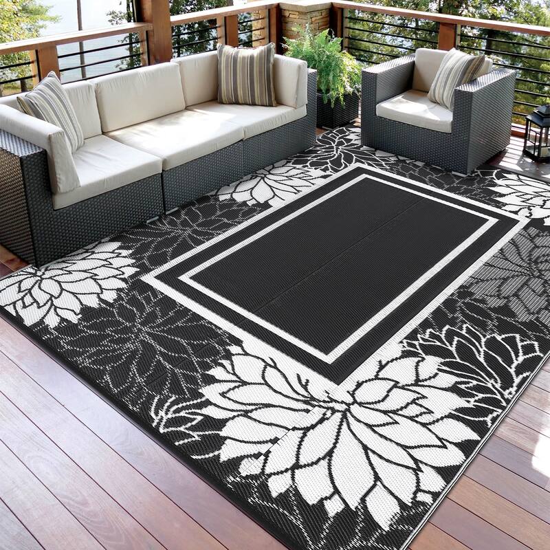 Outdoor Rug Waterproof Plastic Straw Rug, UV Resistant Foldable Lightweight Mat Reversible Patio Rug for Camping
