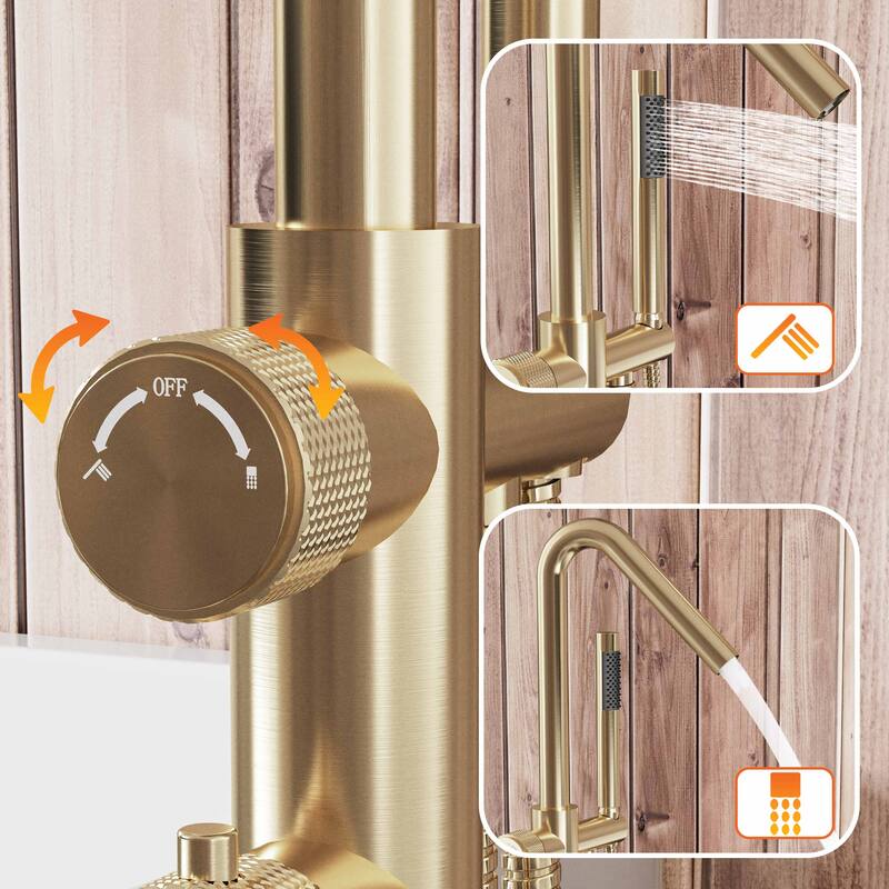 Modland Freestanding Thermostatic Bathtub Faucet with Hand Shower Outdoor 316 Stainless Steel