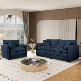 GDFStudio - Chenille 2 Piece Loveseat Couch & Sofa Armchair Set with 3 ...