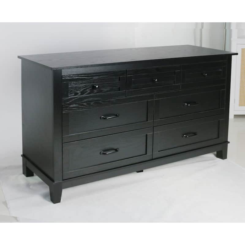 54 in 7 Drawer Wide Dresser with Storage for Living Room, Bedroom - Black