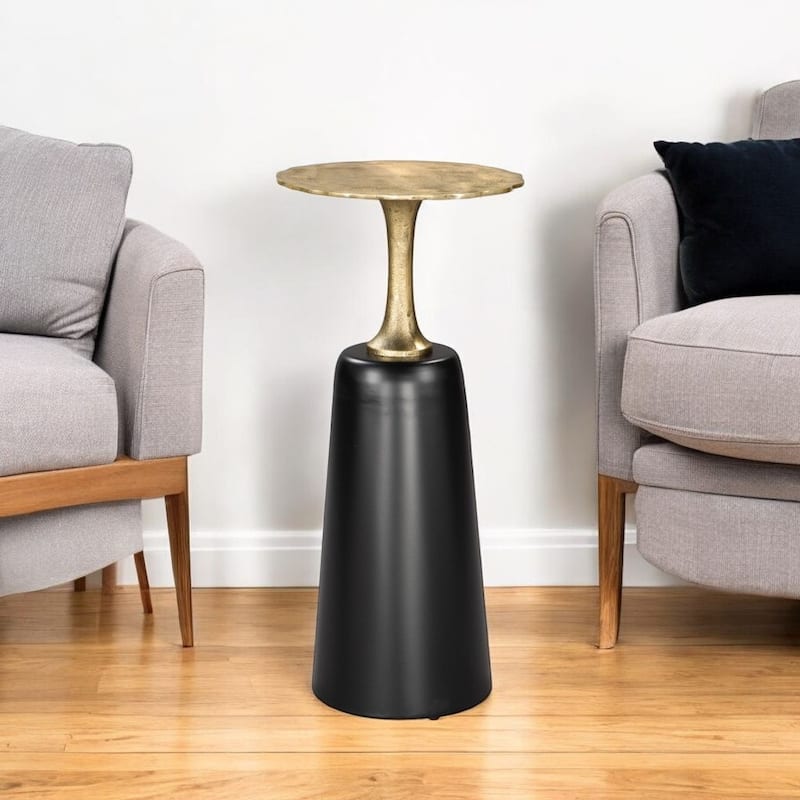HomeRoots 26" Gold and Black Aluminum and Iron Round Pedestal End Table - Gold - Aluminum