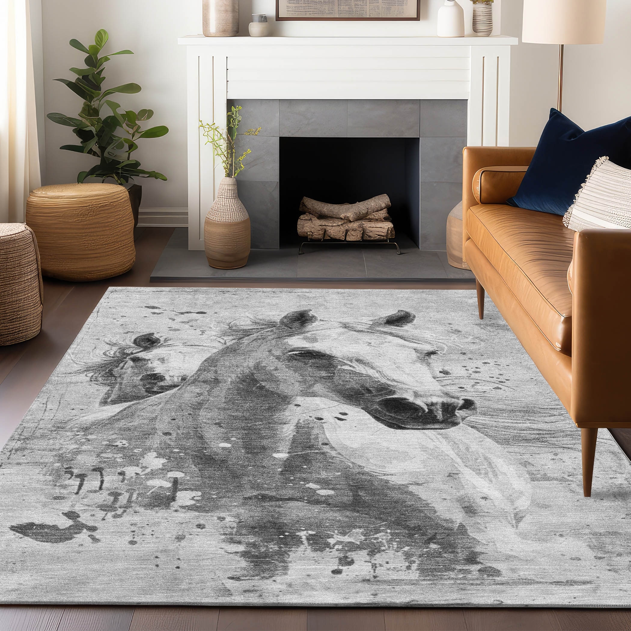 Machine Washable Indoor/ Outdoor Horse Chantille Rug