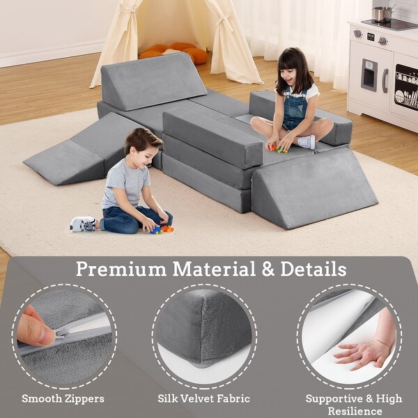 Nugget Couch 12pcs Kids Couch for Playroom Floor Couch Modular Kids Play Sofa Grey