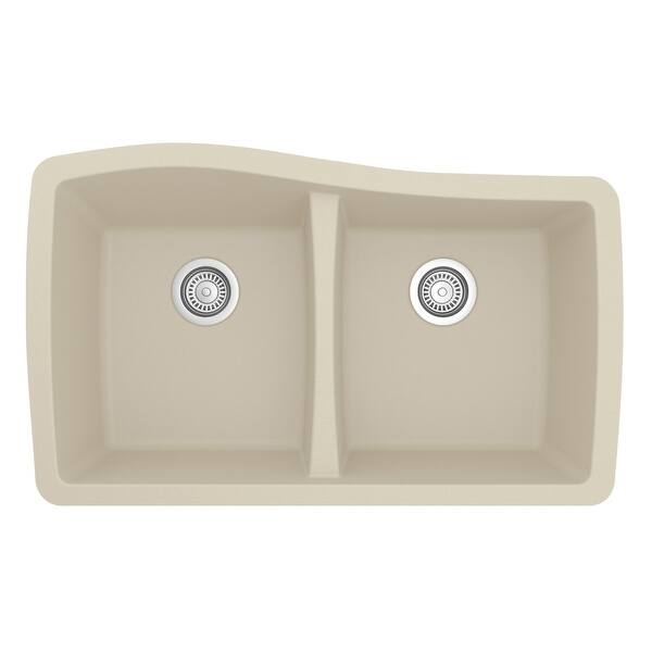 slide 2 of 53, Karran Undermount Quartz Double Bowl Kitchen Sink Bisque