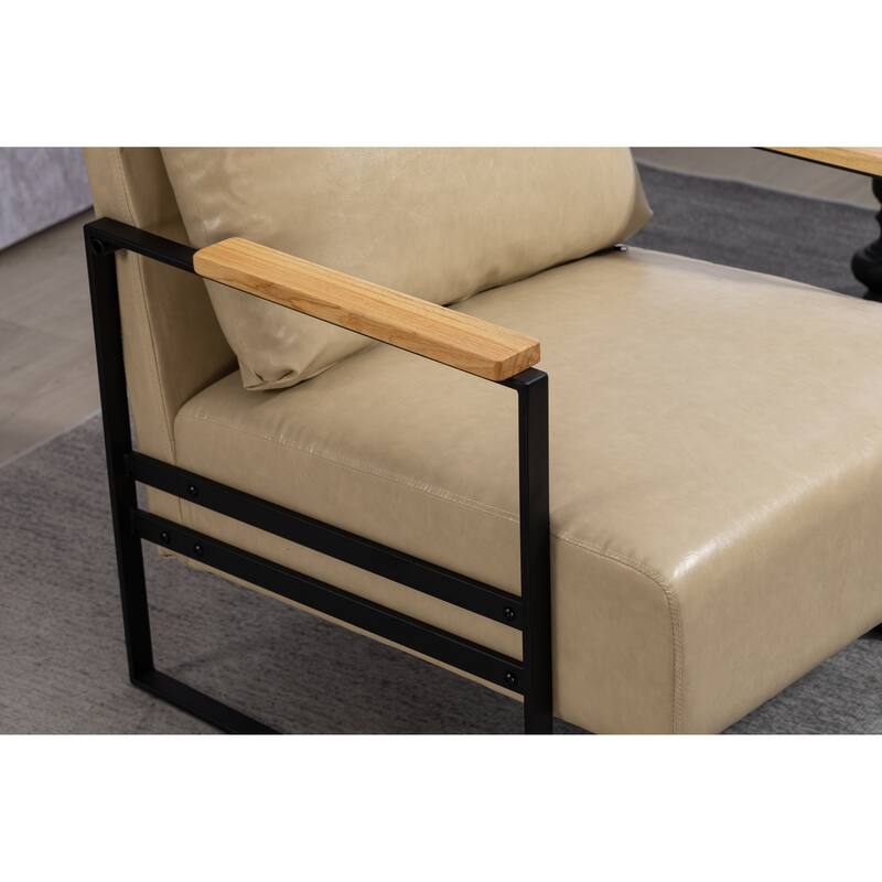 Khaki PU Modern PU Upholstered Accent Chair with Sturdy Metal Frame and Waist Cushion