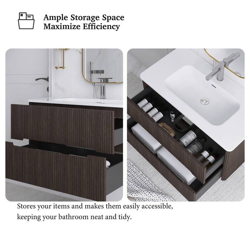 Floating Bathroom Vanity Integrated White Ceramic Sink