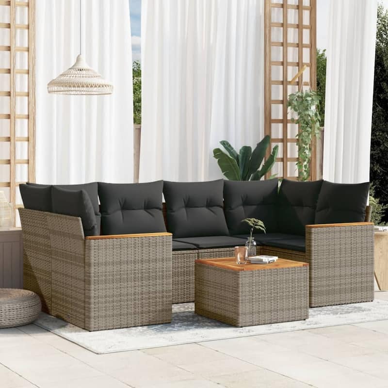 vidaXL Patio Sofa Set with Cushions Outdoor Furniture 7 Piece Poly Rattan - Gray 7 Piece