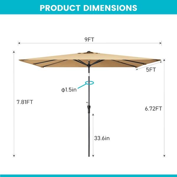 dimension image slide 1 of 2, Pellebant 9 x 5 FT Patio Market Umbrella, Base Not Included