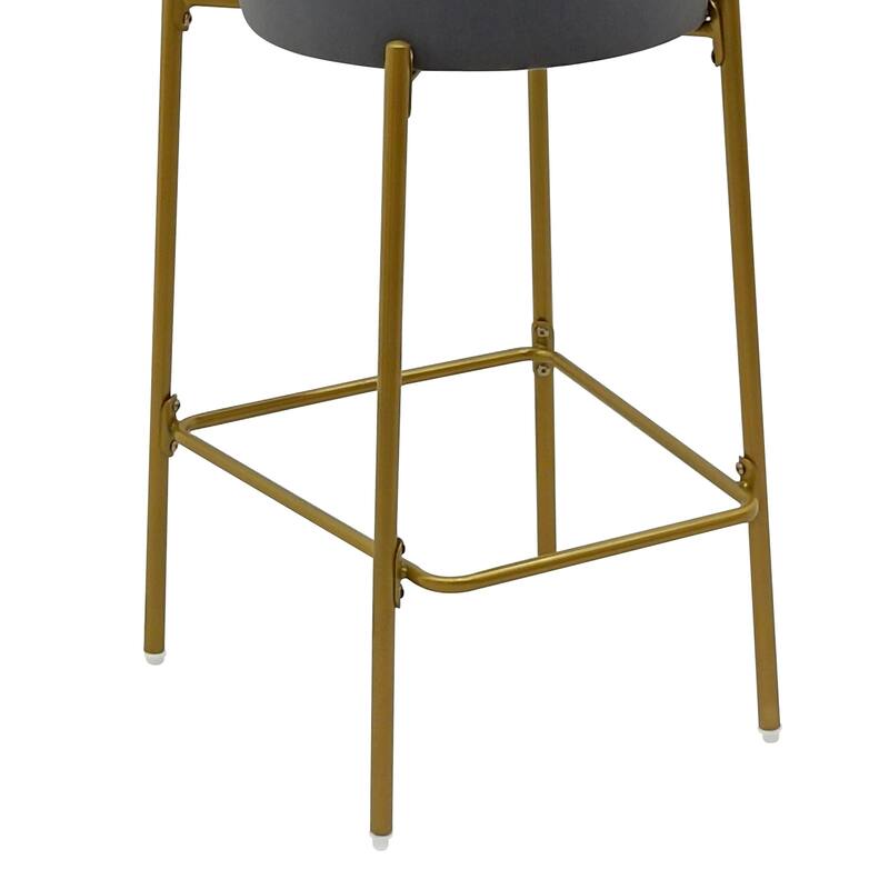HomeRoots Set of Two 29" Gray and Gold Velvet and Metal Low Back Bar Height Bar Chairs