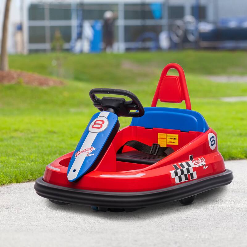 360° Kids Electric Bumper Car with LED Lights, Music & Safety Features for Ages 18-48 Months - Red