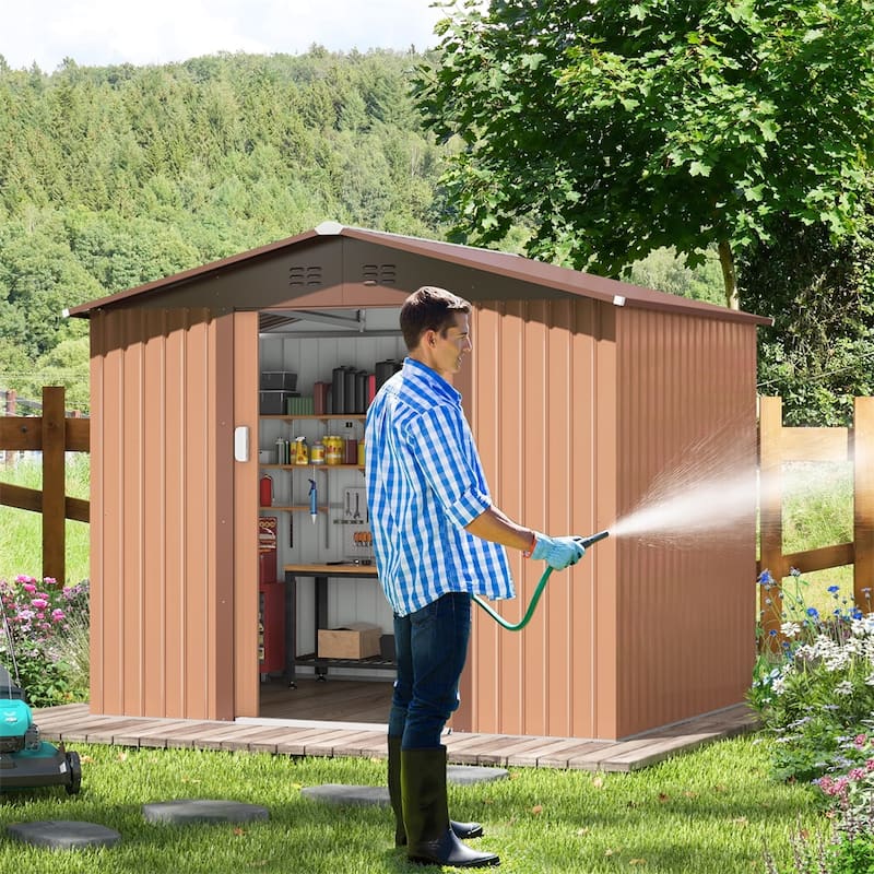 Outdoor Steel Storage Shed with Lockable Sliding Doors and Vents