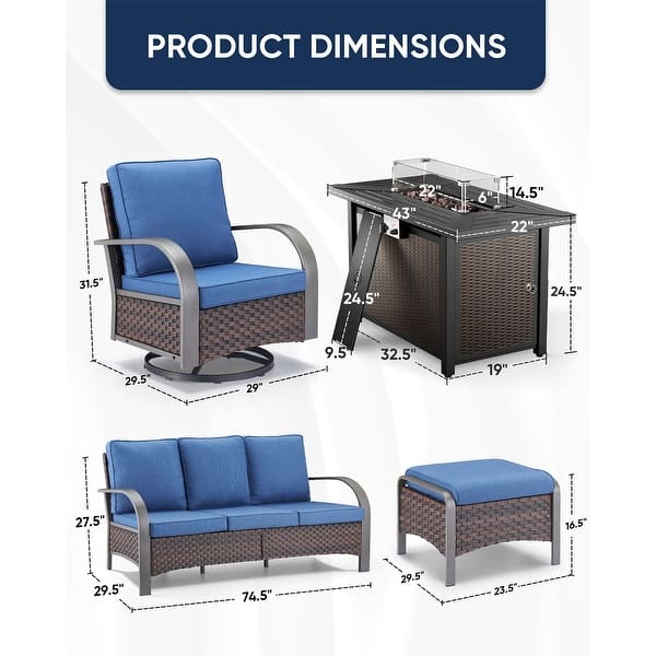 dimension image slide 19 of 48, Pocassy Outdoor Patio Furniture Set