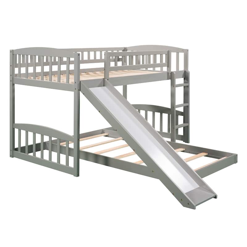 Twin Over Twin Bunk Bed with Slide and Ladder, Gray