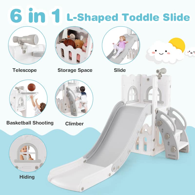 Costway 6 in 1 L-shaped Toddle Slide for Toddlers Age 1-3 Baby Slide